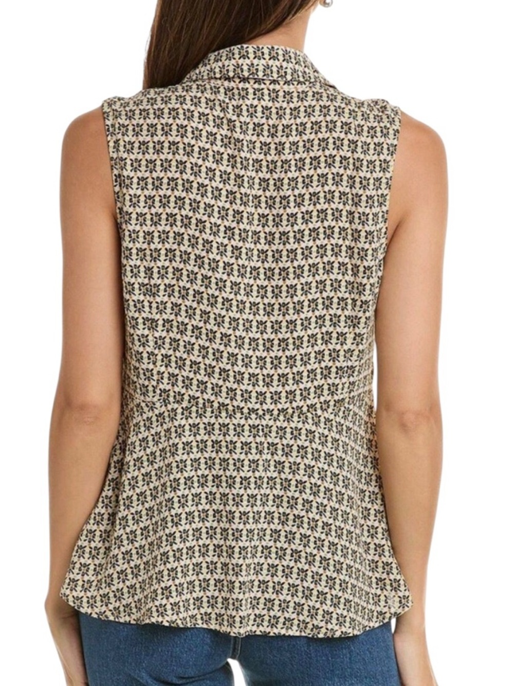 CABI style #6317 Bitmap Top green, tan, black, yellow sleeveless v-neck size LG - Picture 2 of 8